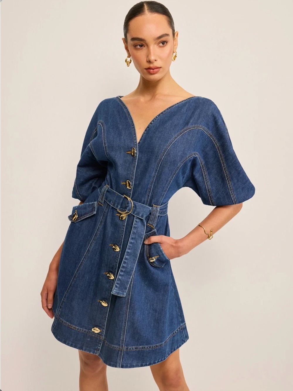 Juniors' Denim Button-Front Dress with Belt - Blue